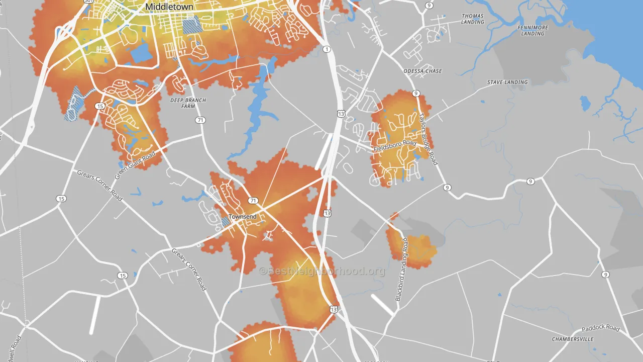 Bike Grade map of Townsend, DE