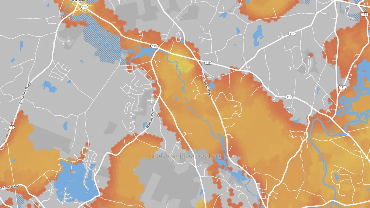 Bike Grade map of Townsend Harbor, MA
