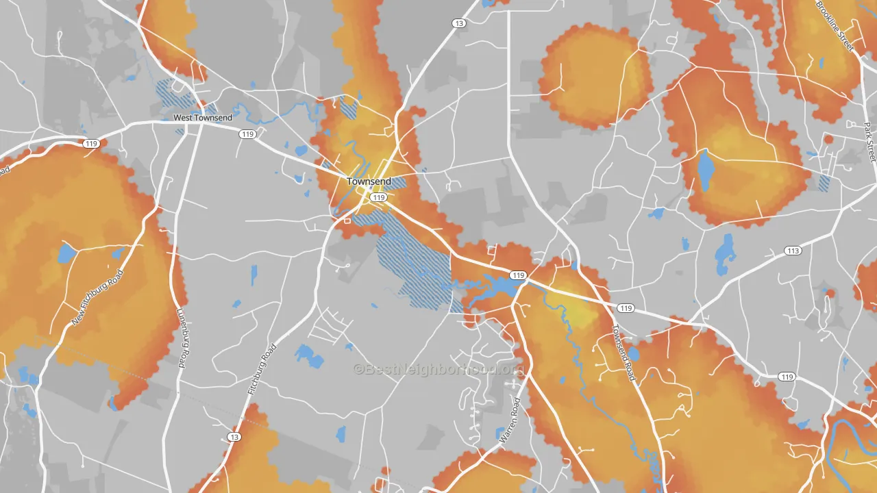 Bike Grade map of Townsend, MA