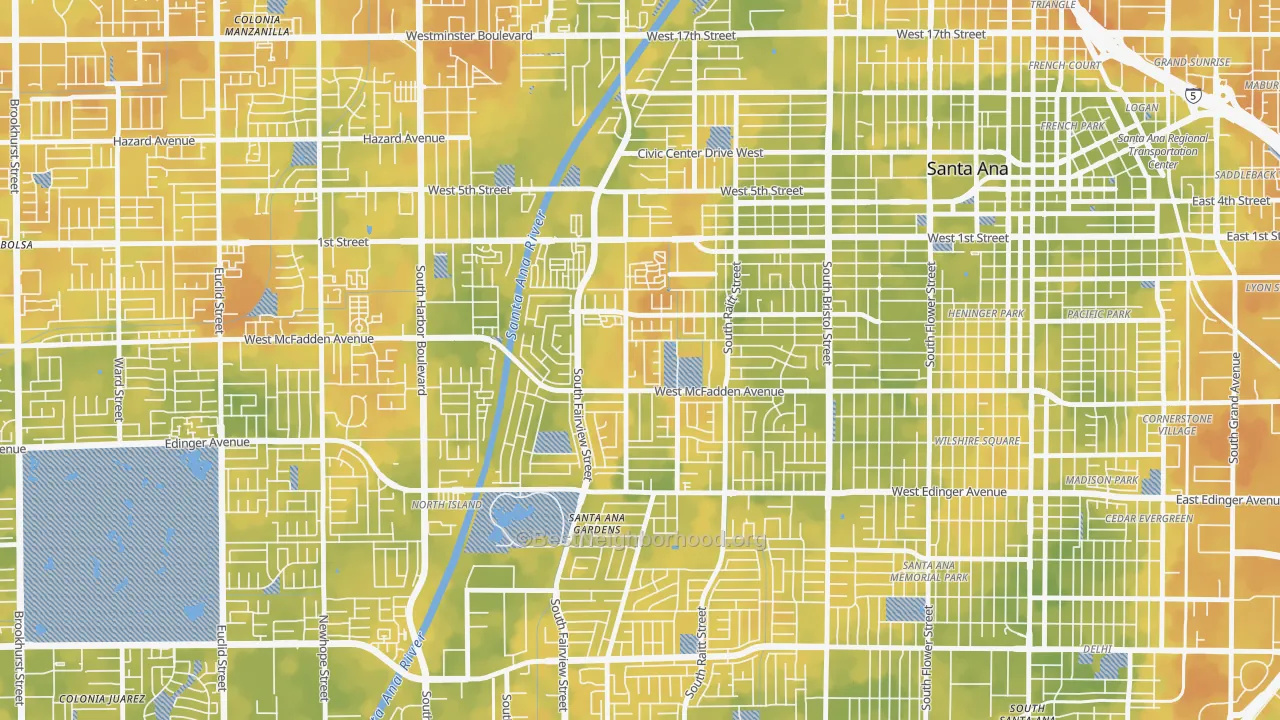 Bike Grade map of Townsend-Raitt, Santa Ana, CA