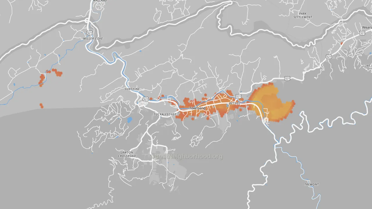 Bike Grade map of Townsend, TN
