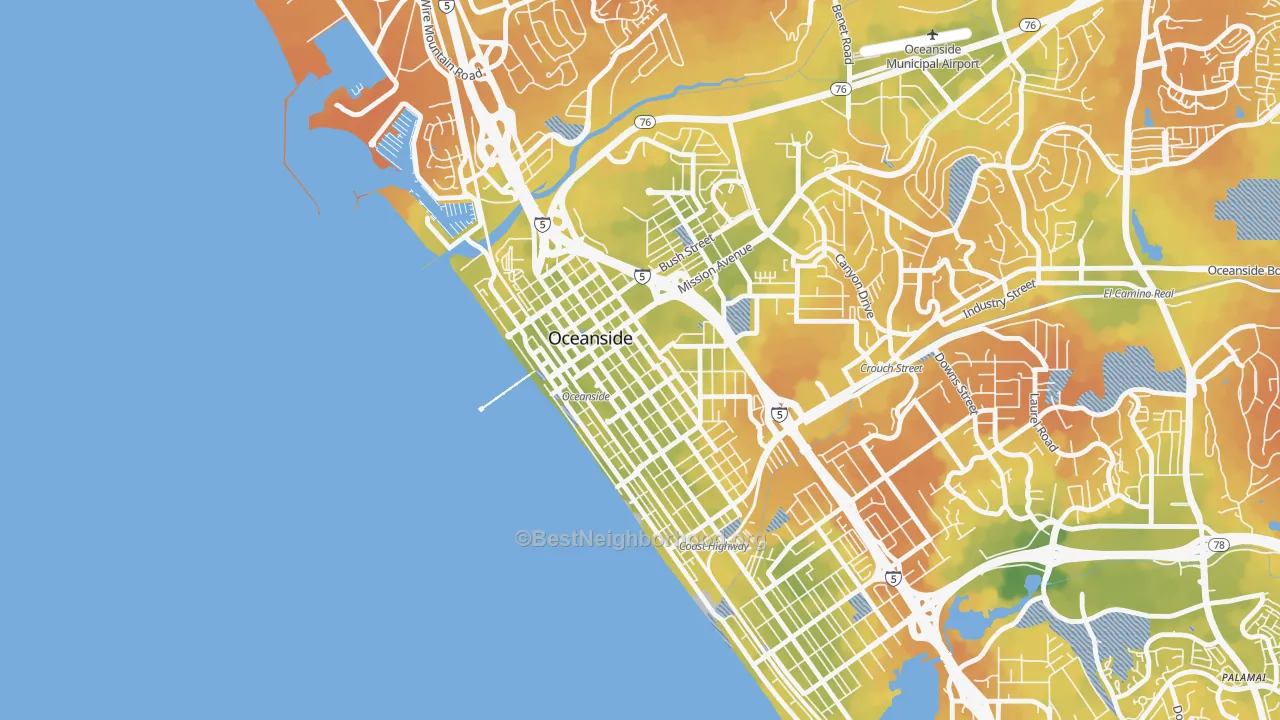 Bike Grade map of Townsite, Oceanside, CA