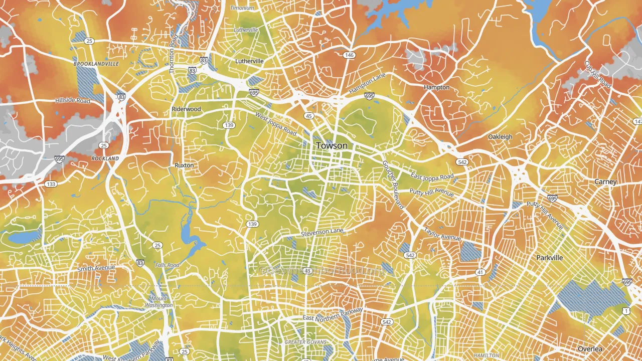 Bike Grade map of Towson, MD