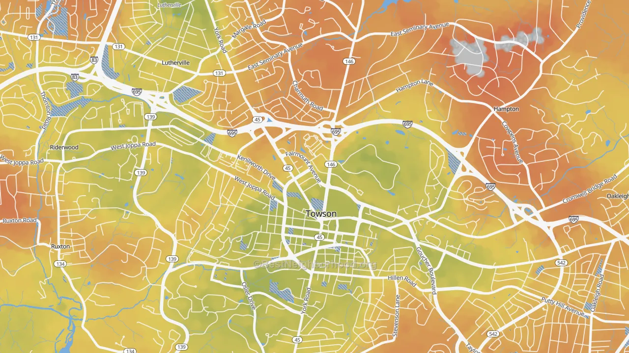 Bike Grade map of Towson Park, Towson, MD