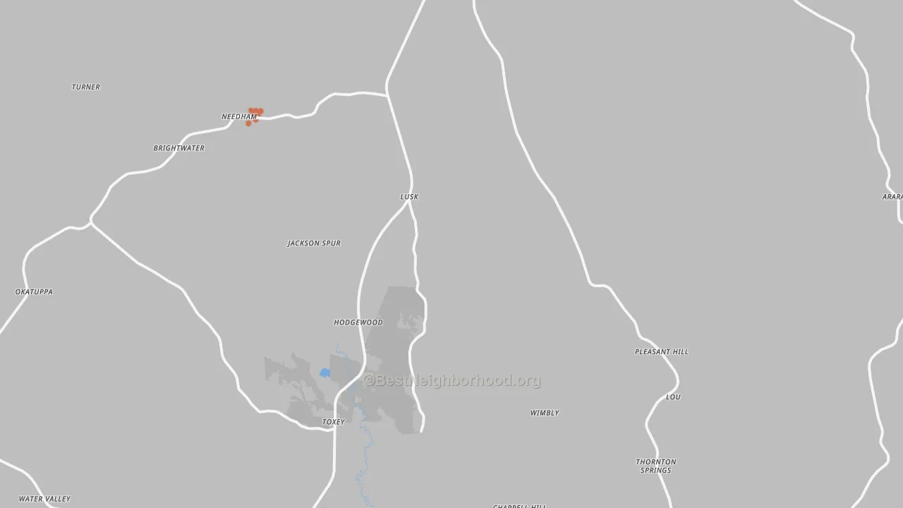 Bike Grade map of Toxey, AL