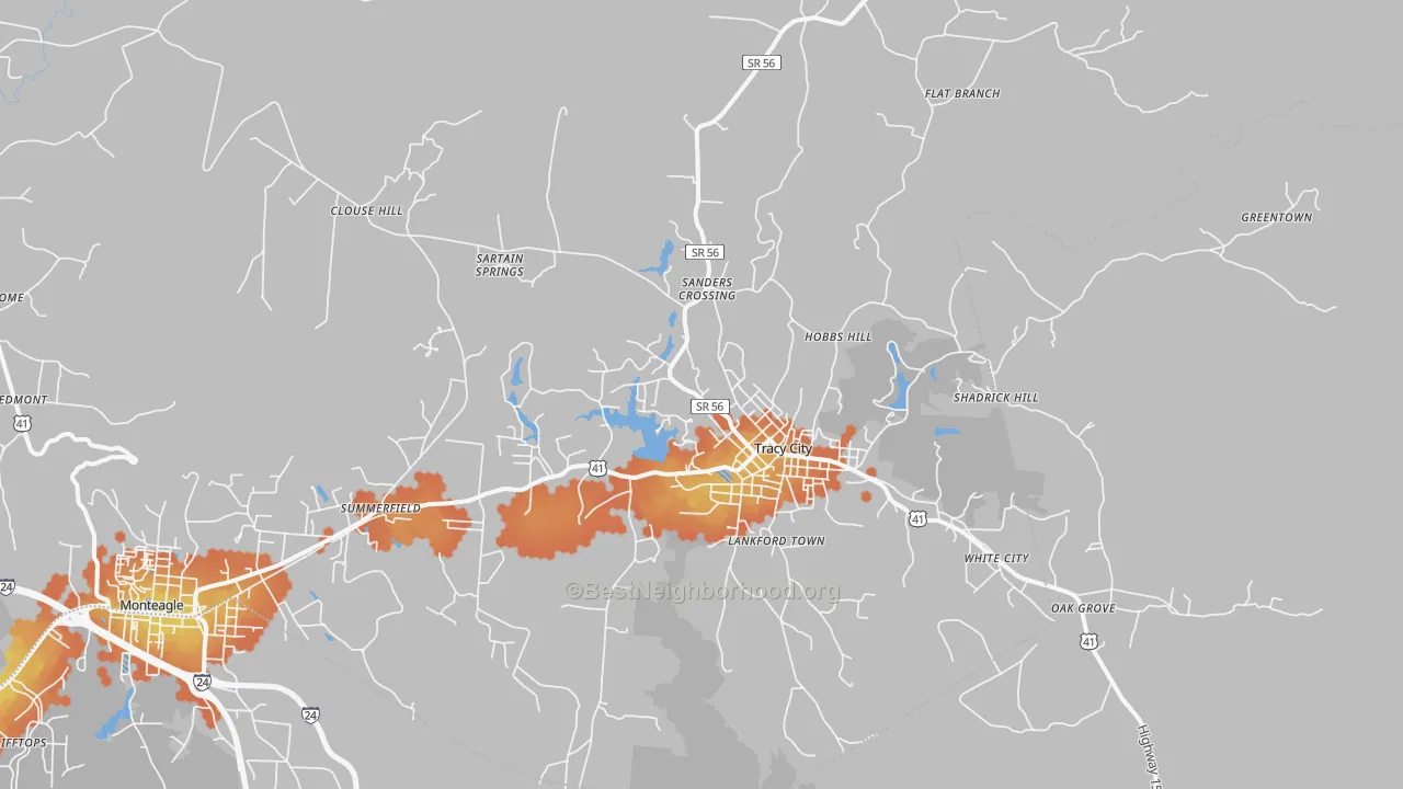 Bike Grade map of Tracy City, TN