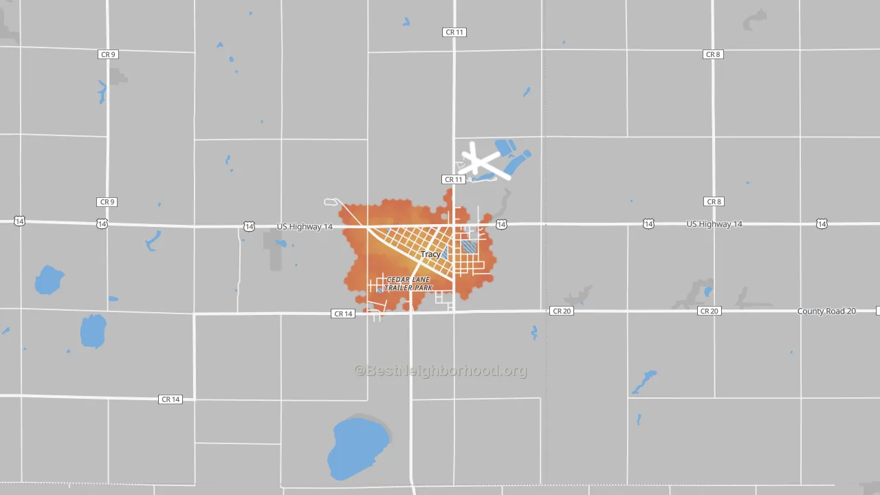 Bike Grade map of Tracy, MN