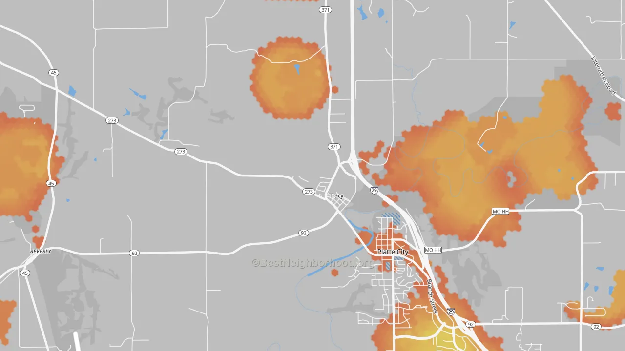 Bike Grade map of Tracy, MO