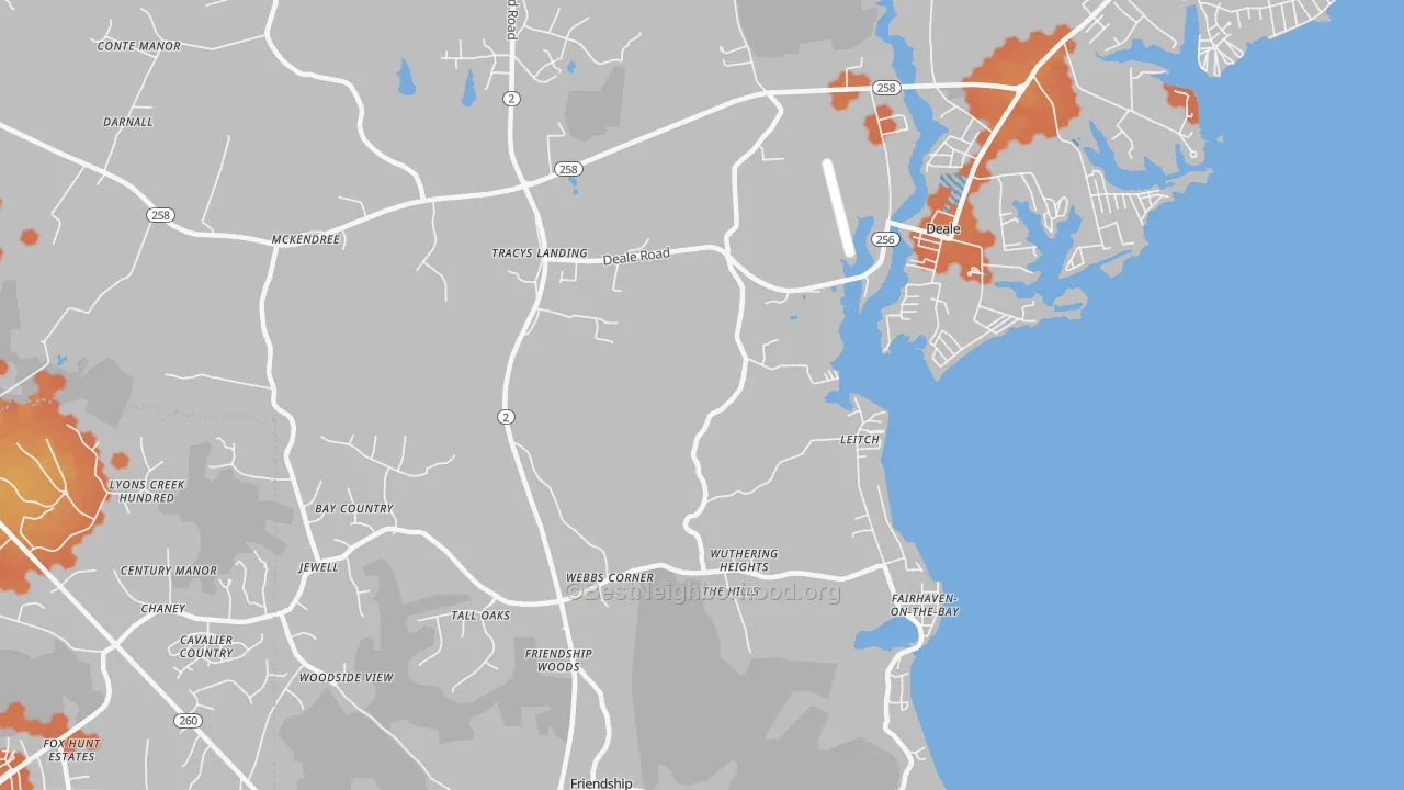 Bike Grade map of Tracys Landing, MD