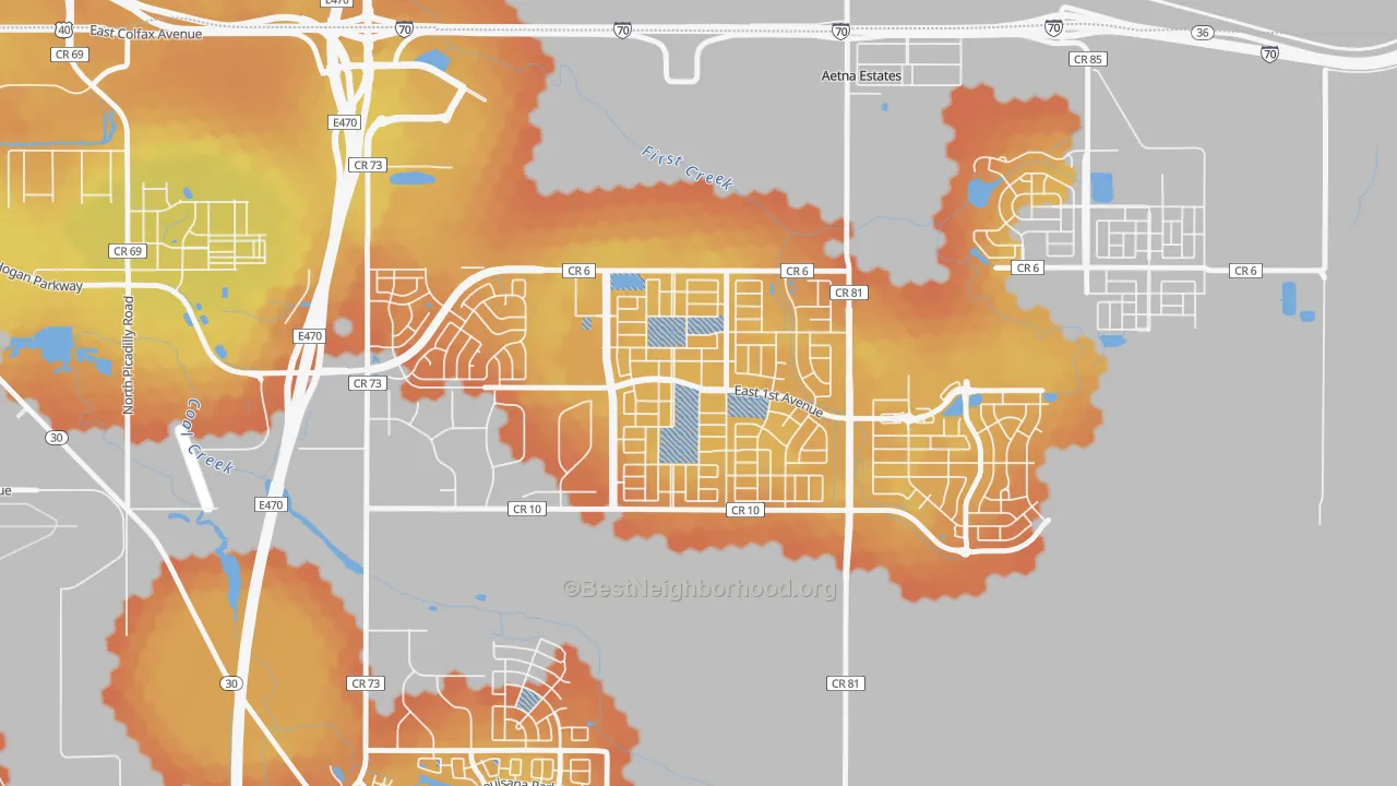 Bike Grade map of Traditions, Aurora, CO