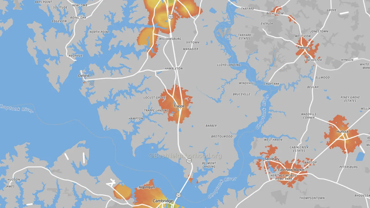 Bike Grade map of Trappe, MD