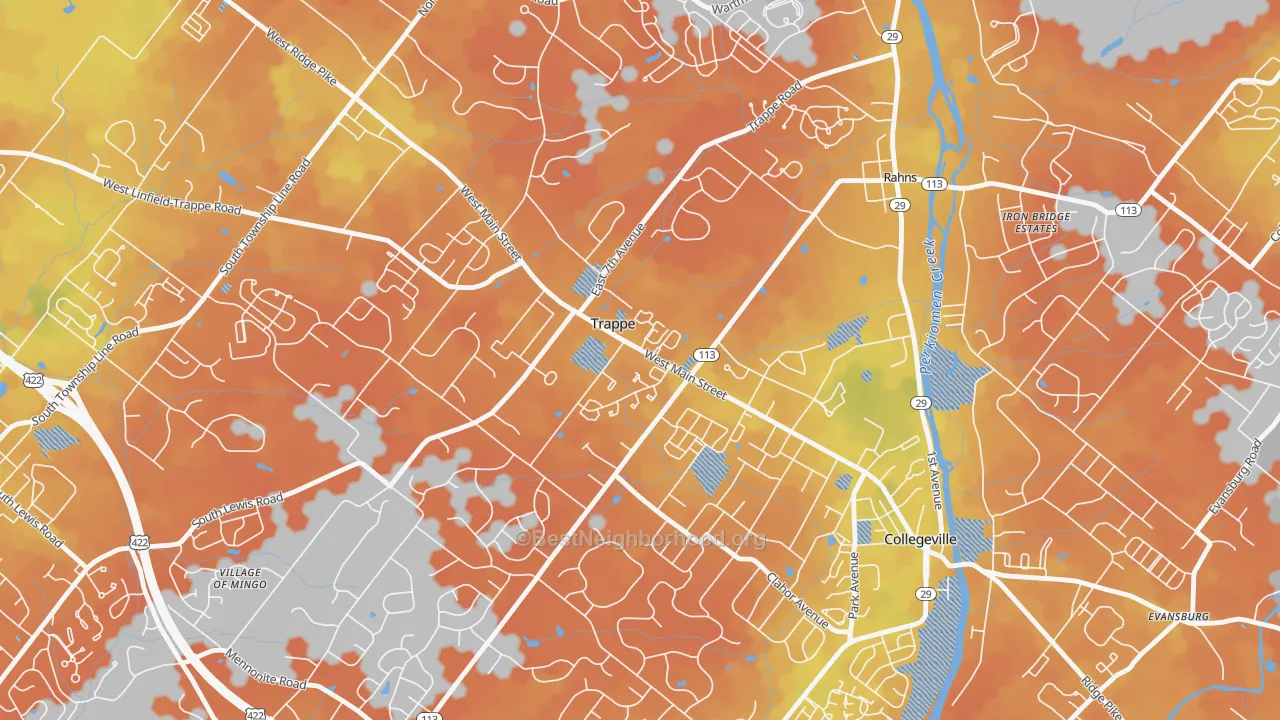 Bike Grade map of Trappe, PA