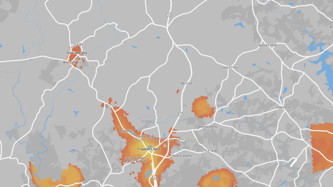 Bike Grade map of Travelers Rest, SC