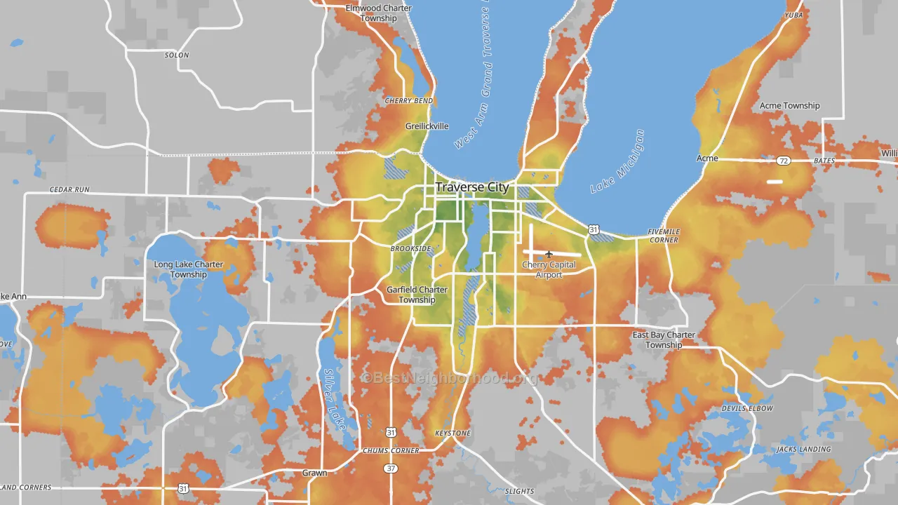 Bike Grade map of Traverse City, MI
