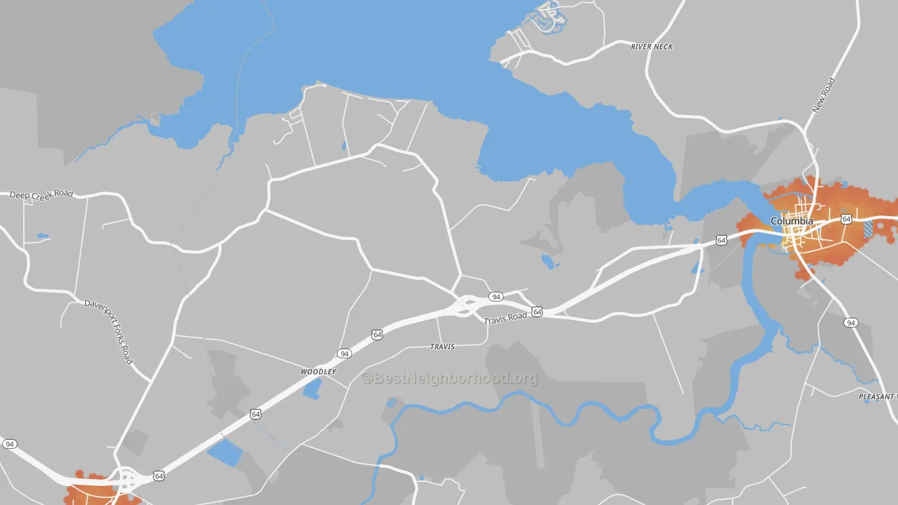 Bike Grade map of Travis, NC