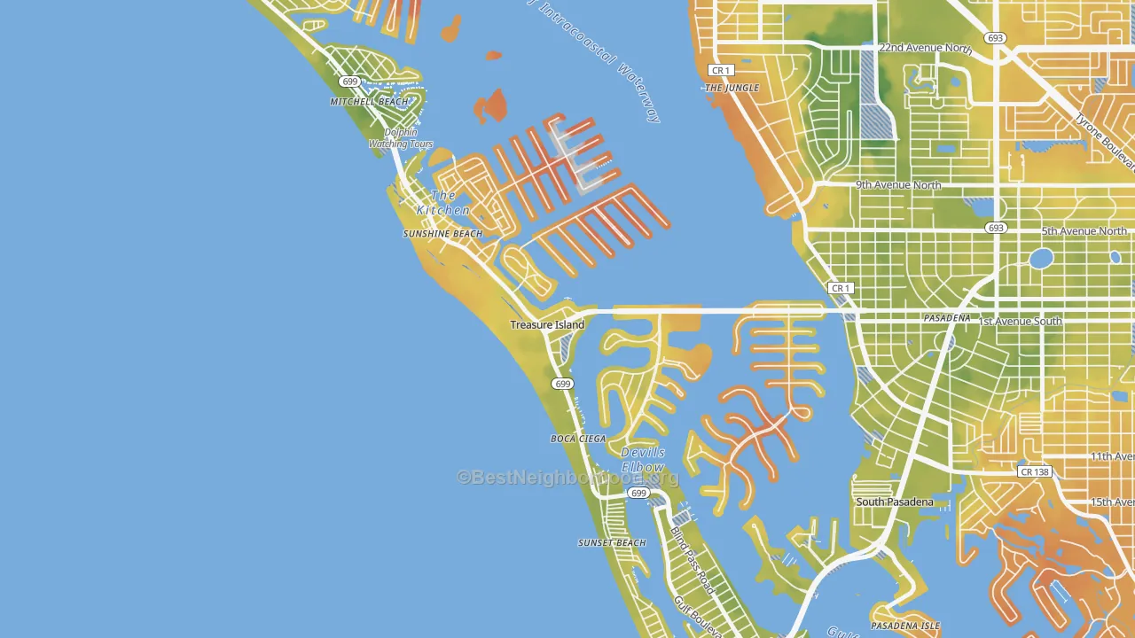 Bike Grade map of Treasure Island, FL