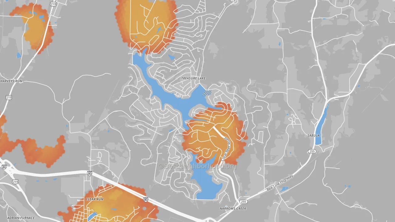 Bike Grade map of Treasure Lake, PA