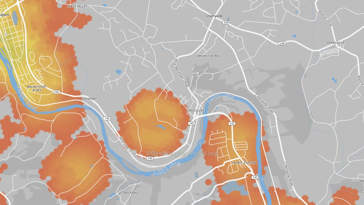 Bike Grade map of Treichlers, PA