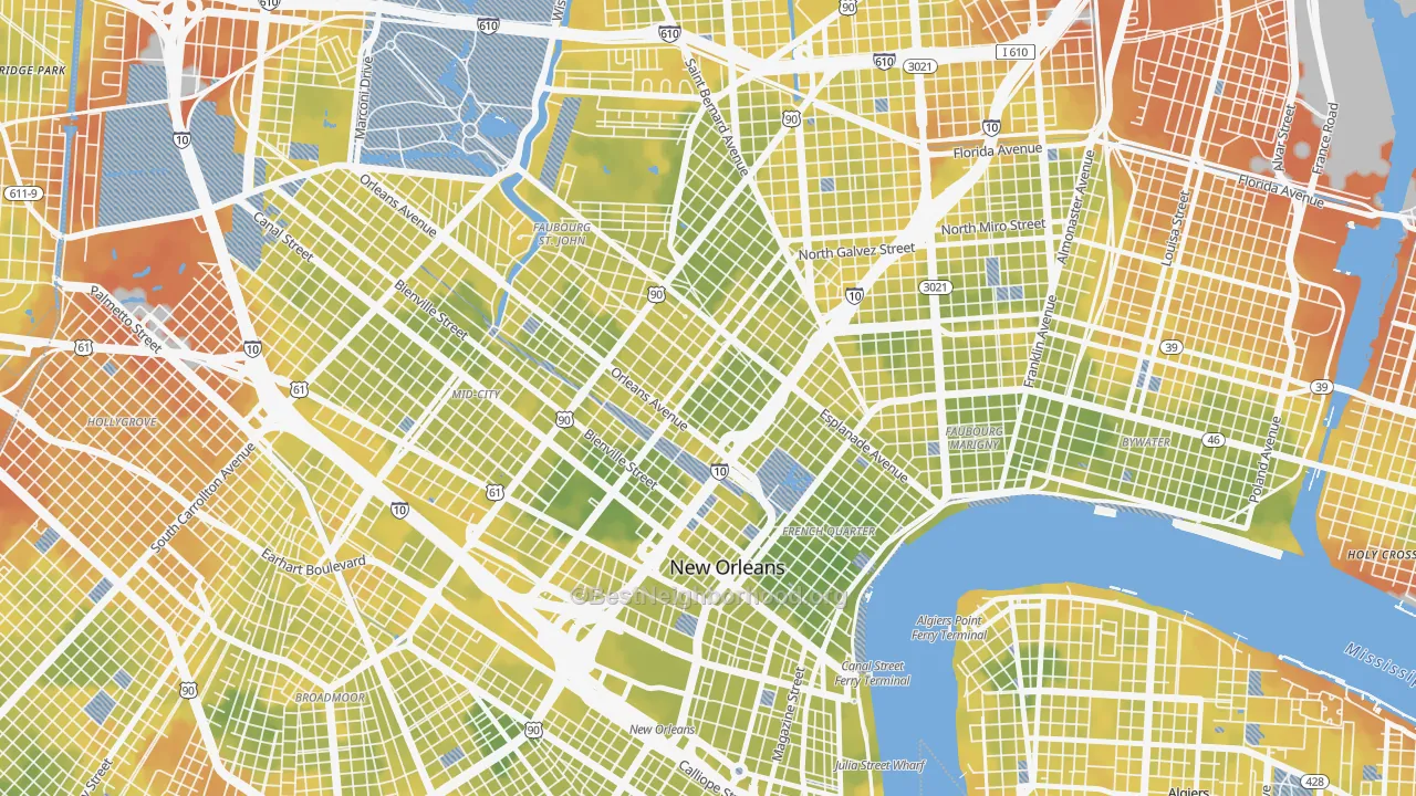 Bike Grade map of Treme' Lafitte, New Orleans, LA