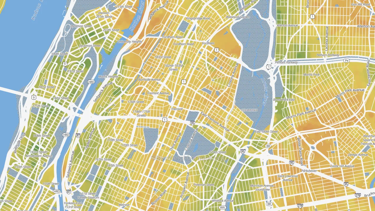 Bike Grade map of Tremont, Bronx, NY