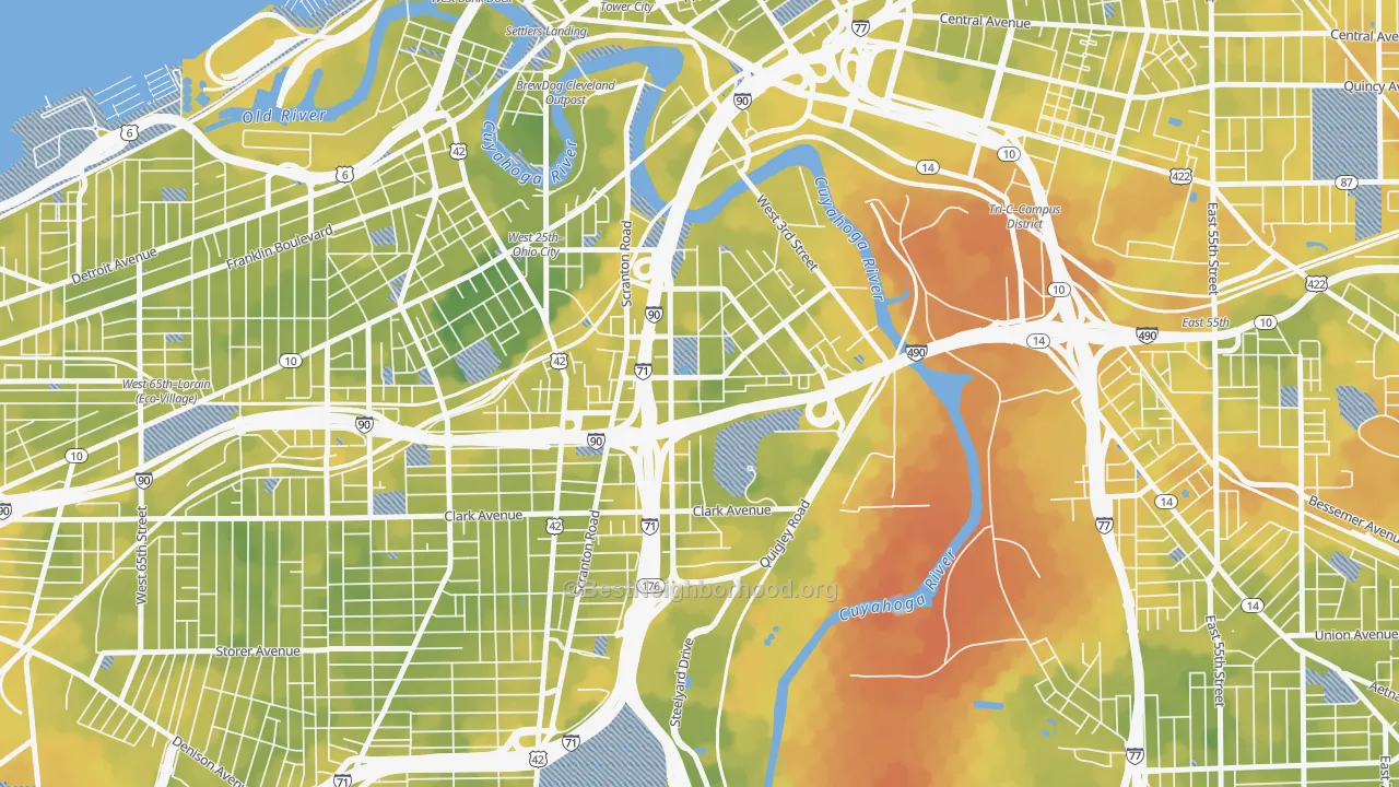 Bike Grade map of Tremont, Cleveland, OH