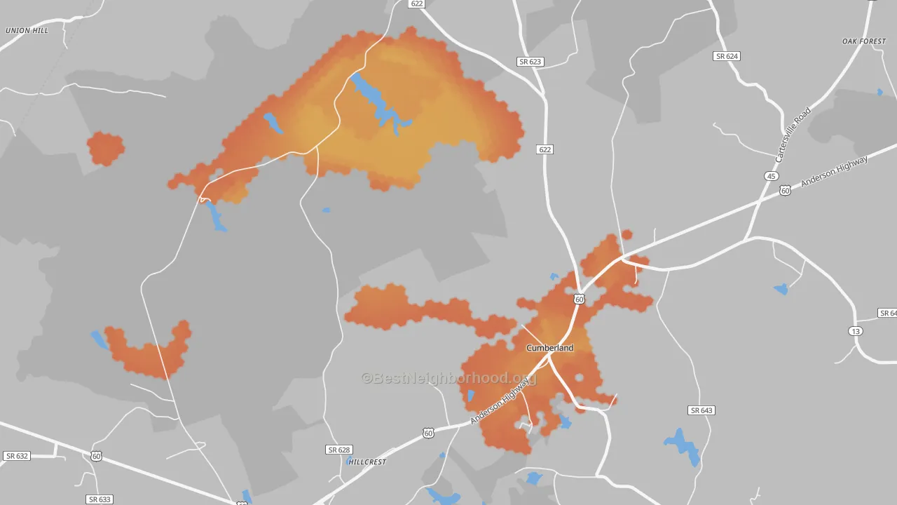 Bike Grade map of Trent Mill, VA