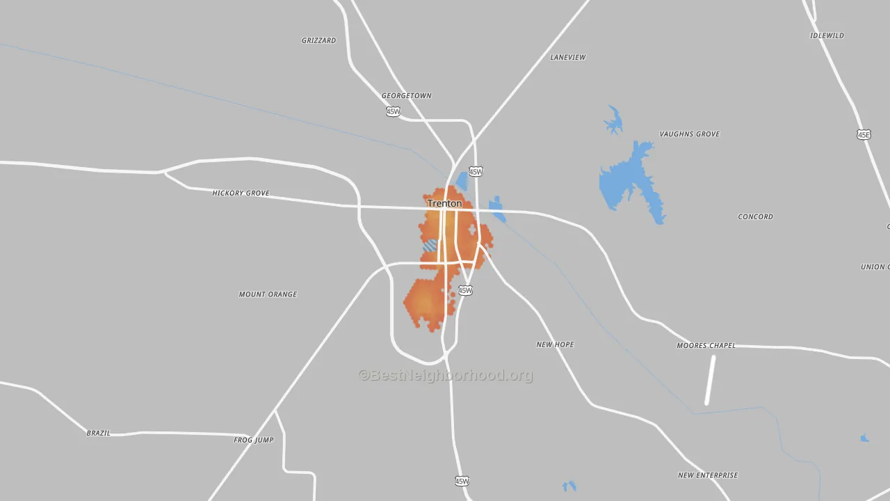 Bike Grade map of Trenton, TN