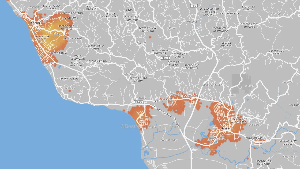 Bike Grade map of Tres Hermanos, PR