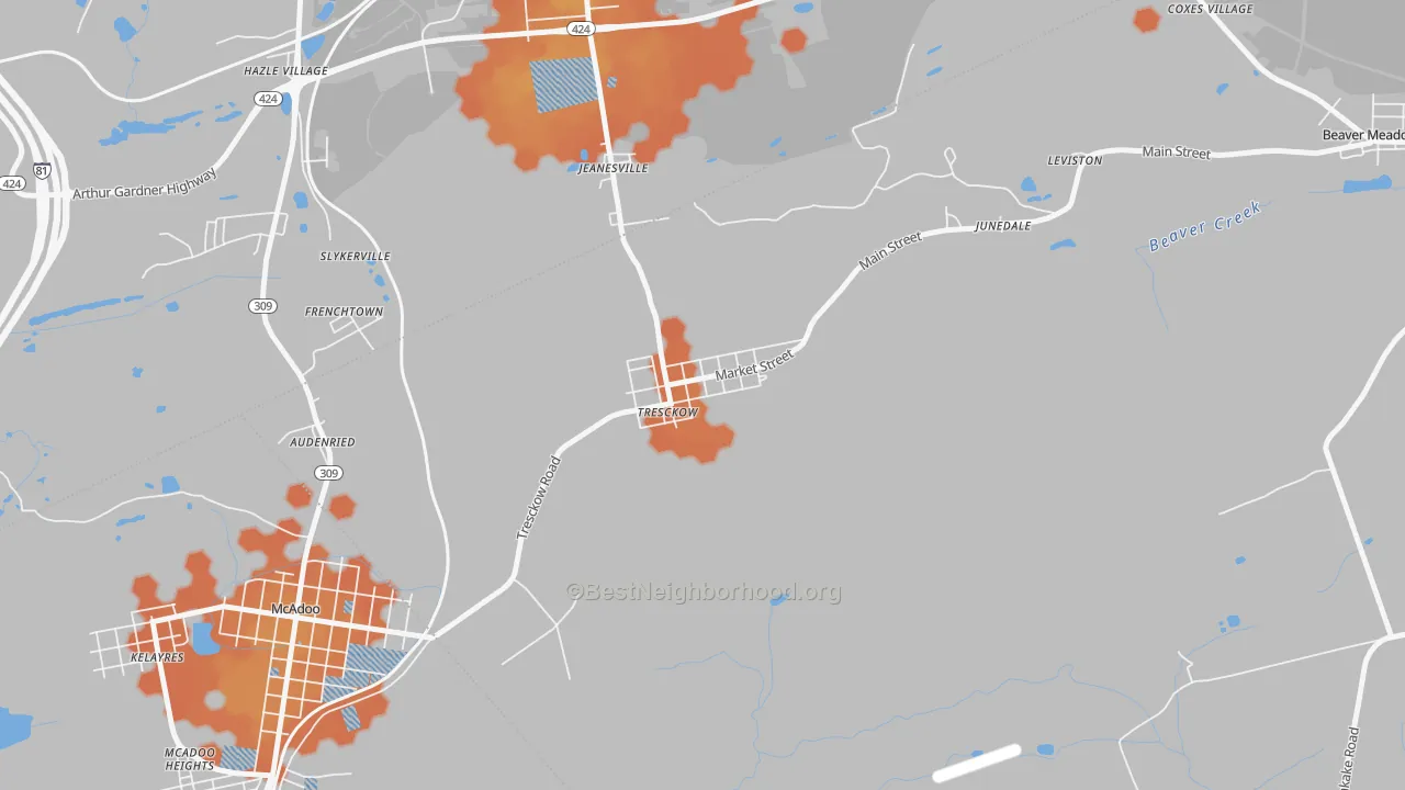 Bike Grade map of Tresckow, PA