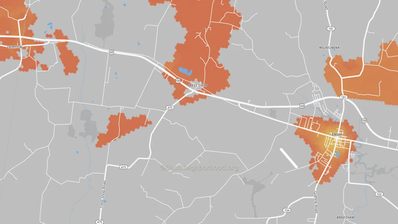 Bike Grade map of Tress Shop, KY