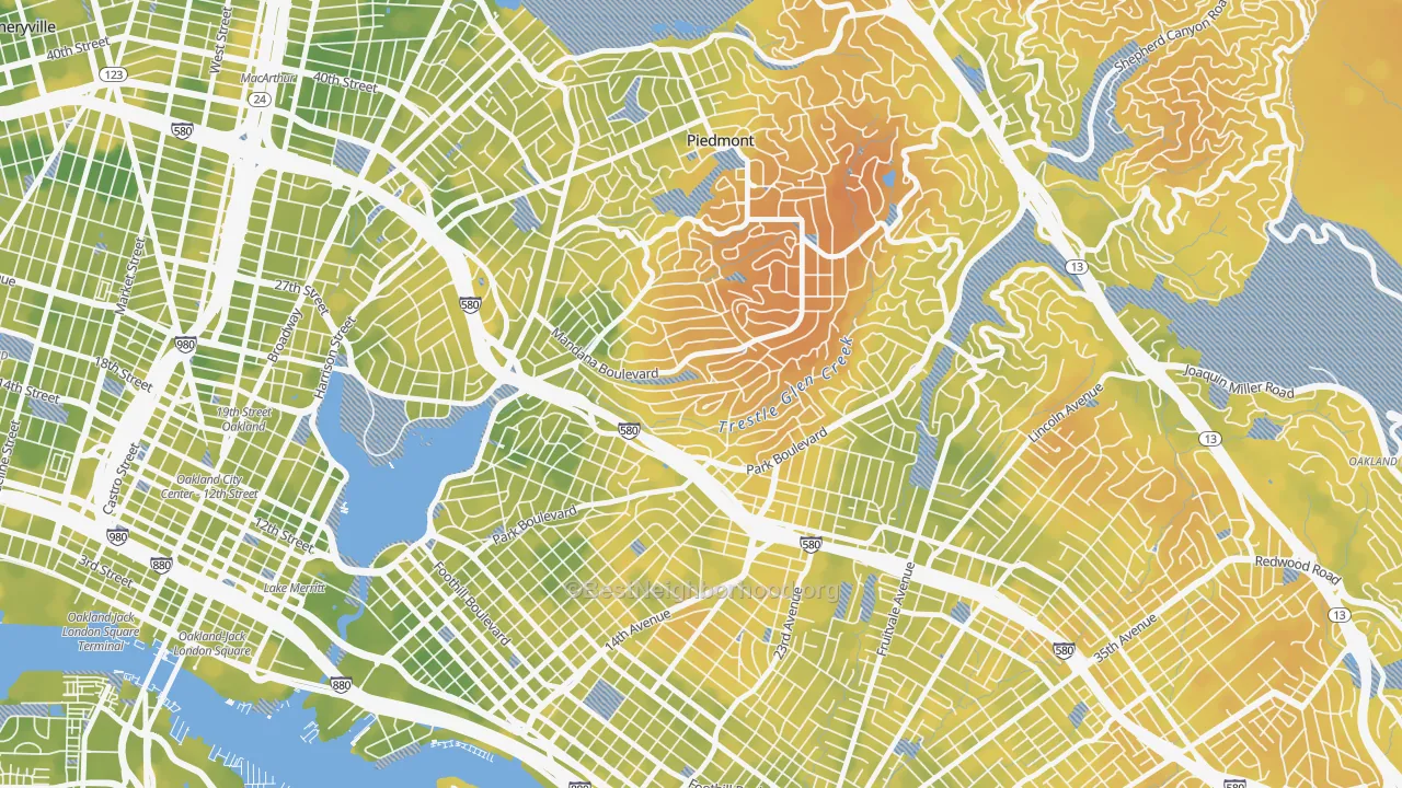 Bike Grade map of Trestle Glen, Oakland, CA