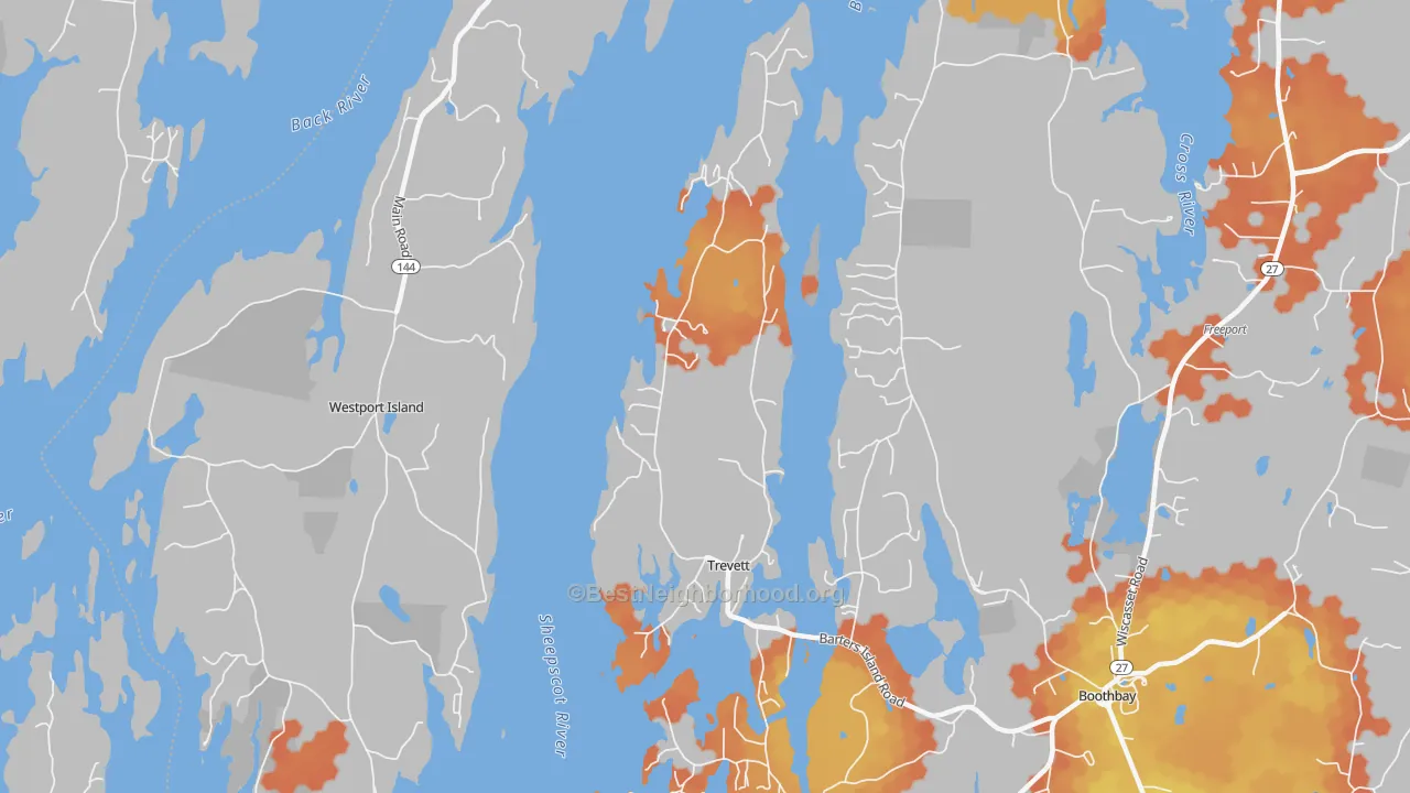 Bike Grade map of Trevett, ME