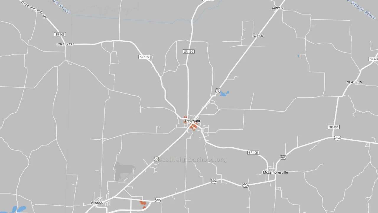 Bike Grade map of Trezevant, TN