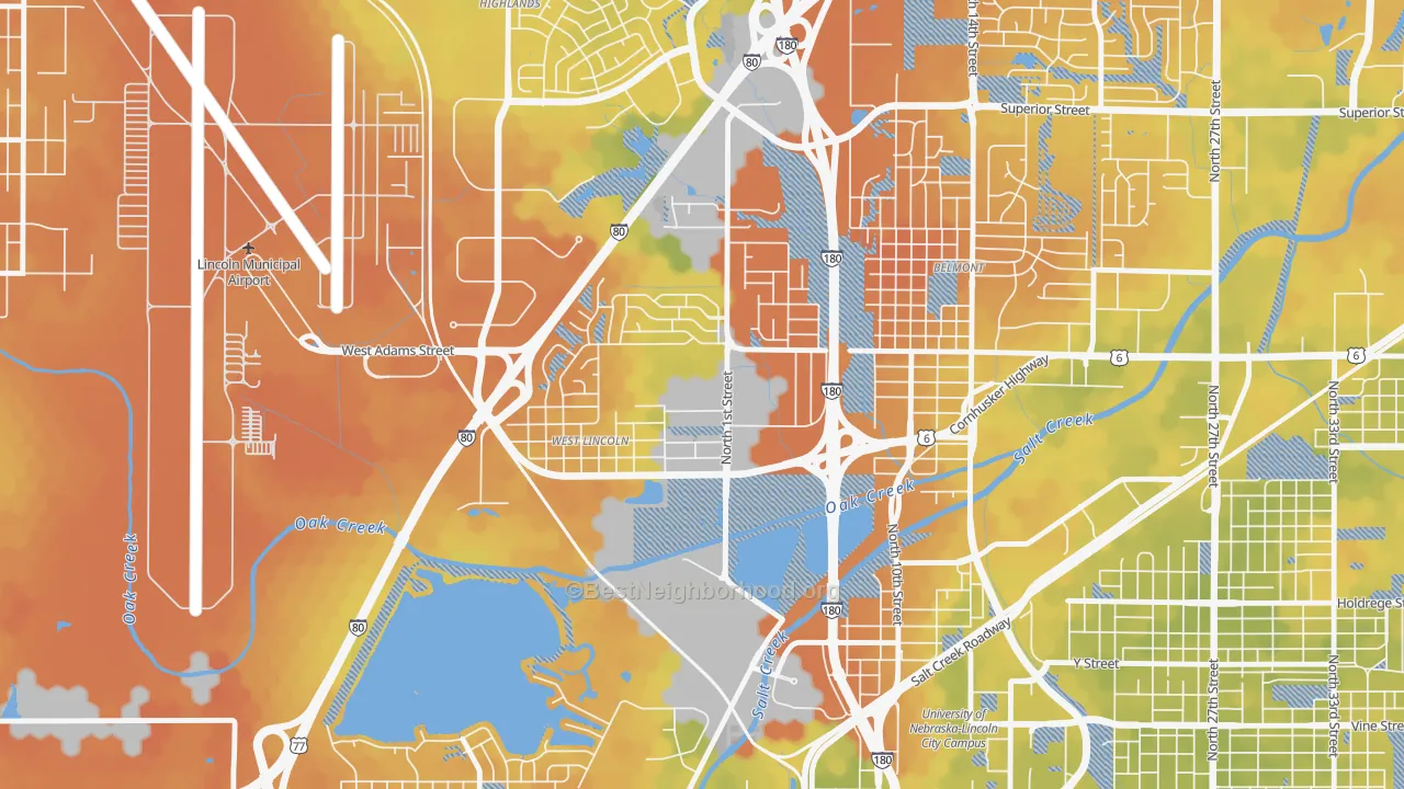 Bike Grade map of Tri-Court, Lincoln, NE
