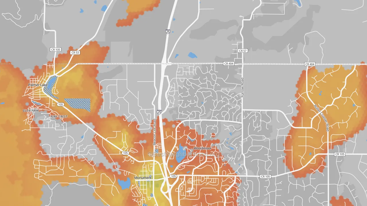 Bike Grade map of Tri-Lakes, Woodmoor, CO