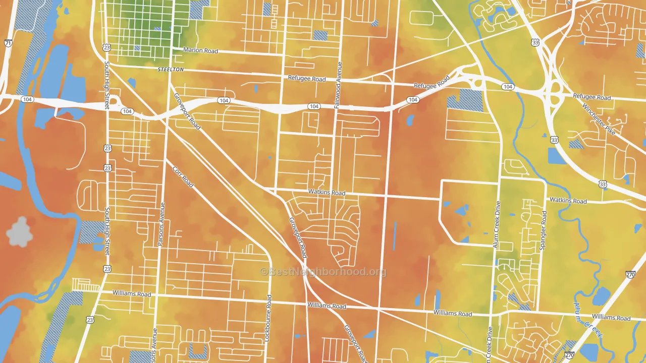 Bike Grade map of Tri-South, Columbus, OH