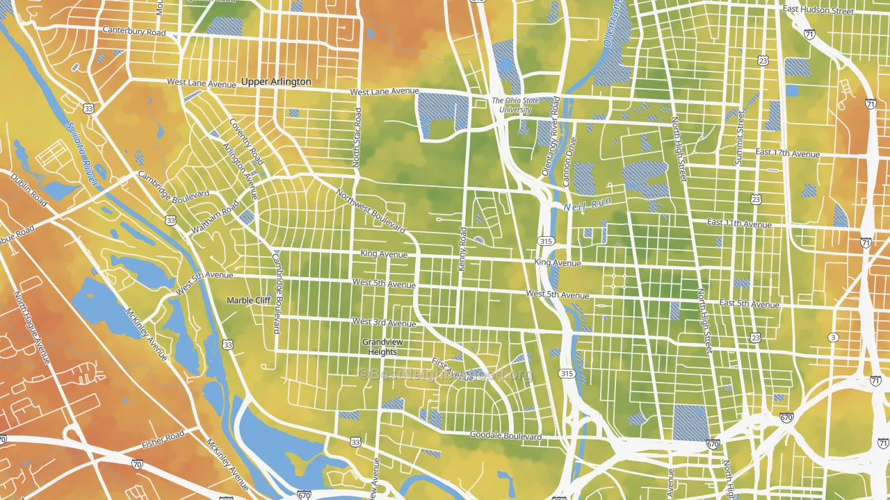Bike Grade map of Tri-Village, Columbus, OH