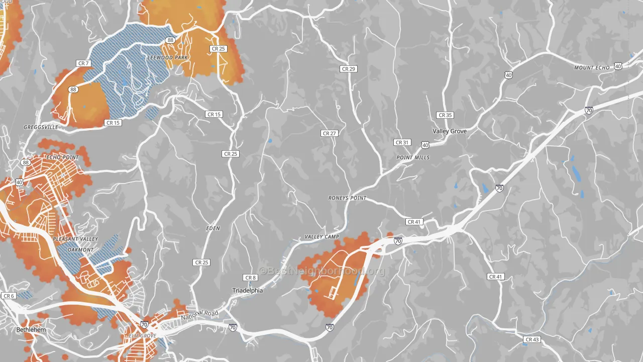 Bike Grade map of Triadelphia, WV