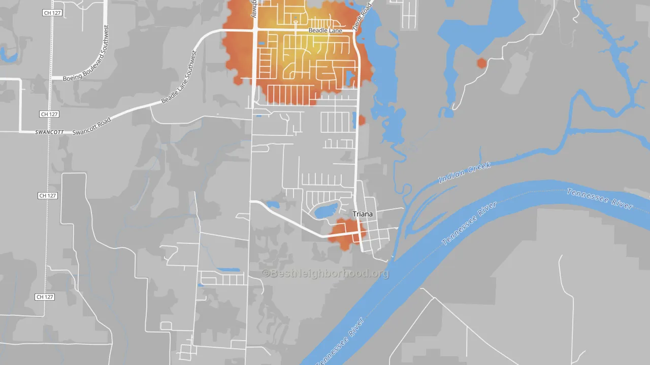 Bike Grade map of Triana, AL
