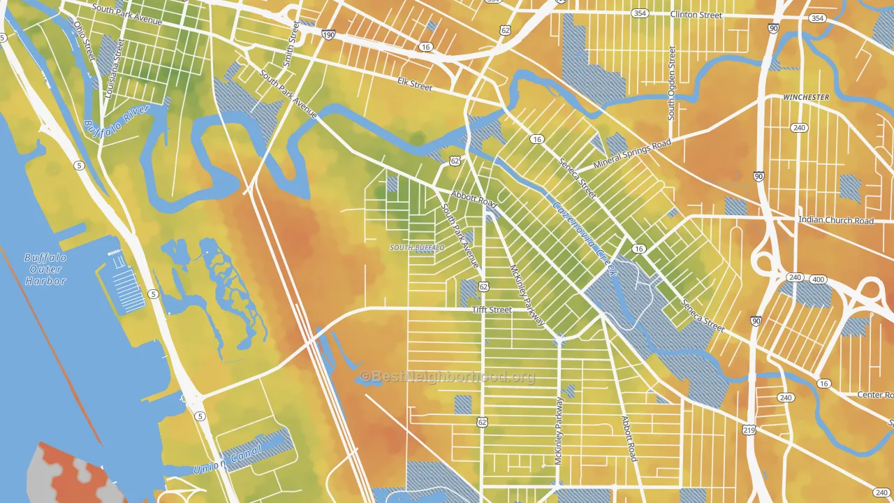 Bike Grade map of Triangle, Buffalo, NY