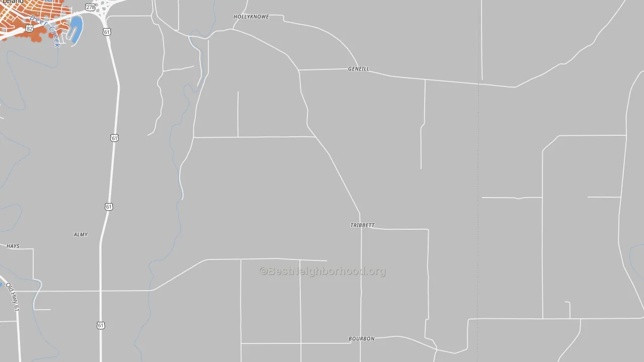 Bike Grade map of Tribbett, MS