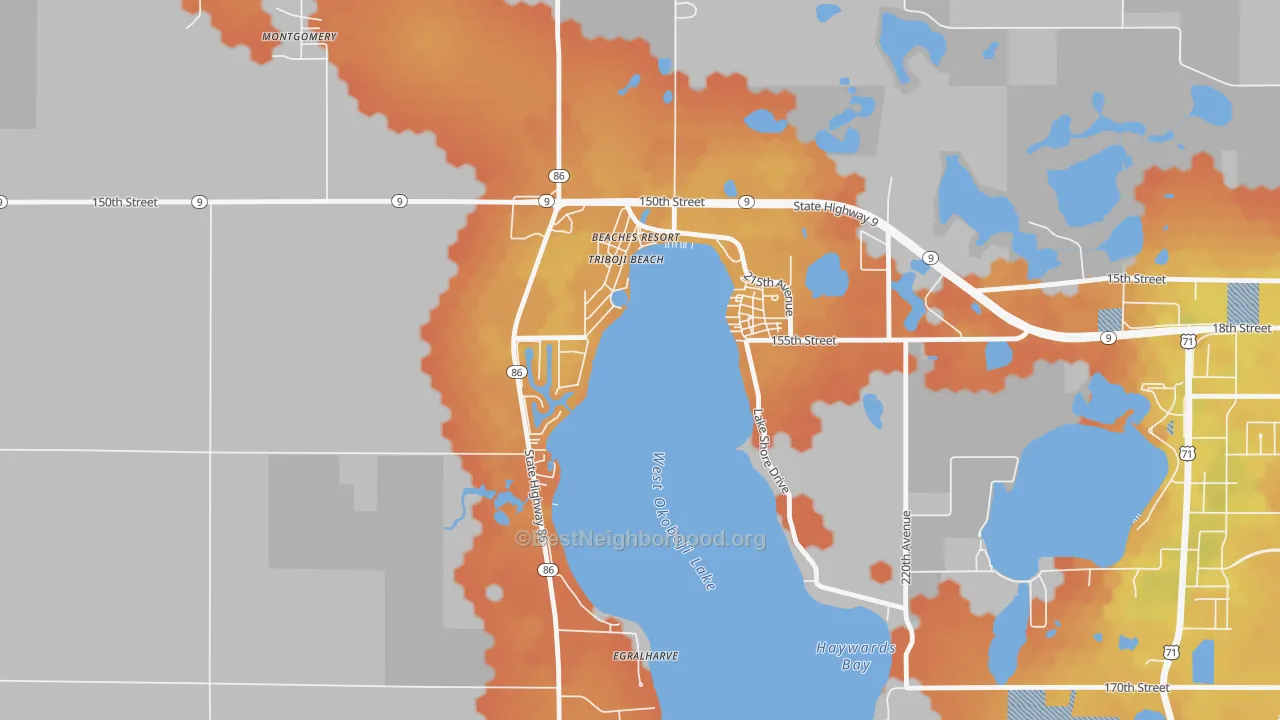 Bike Grade map of Triboji Beach, IA