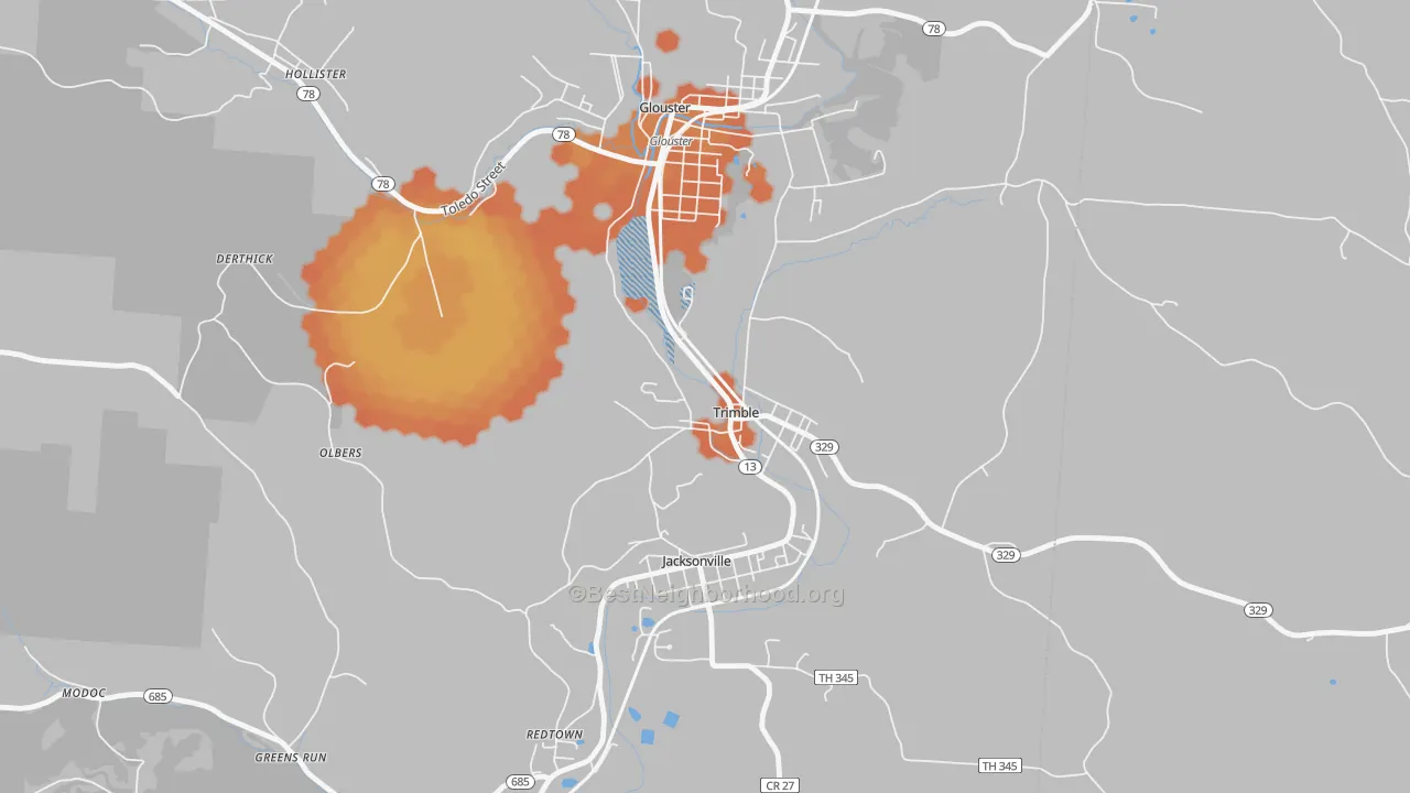 Bike Grade map of Trimble, OH