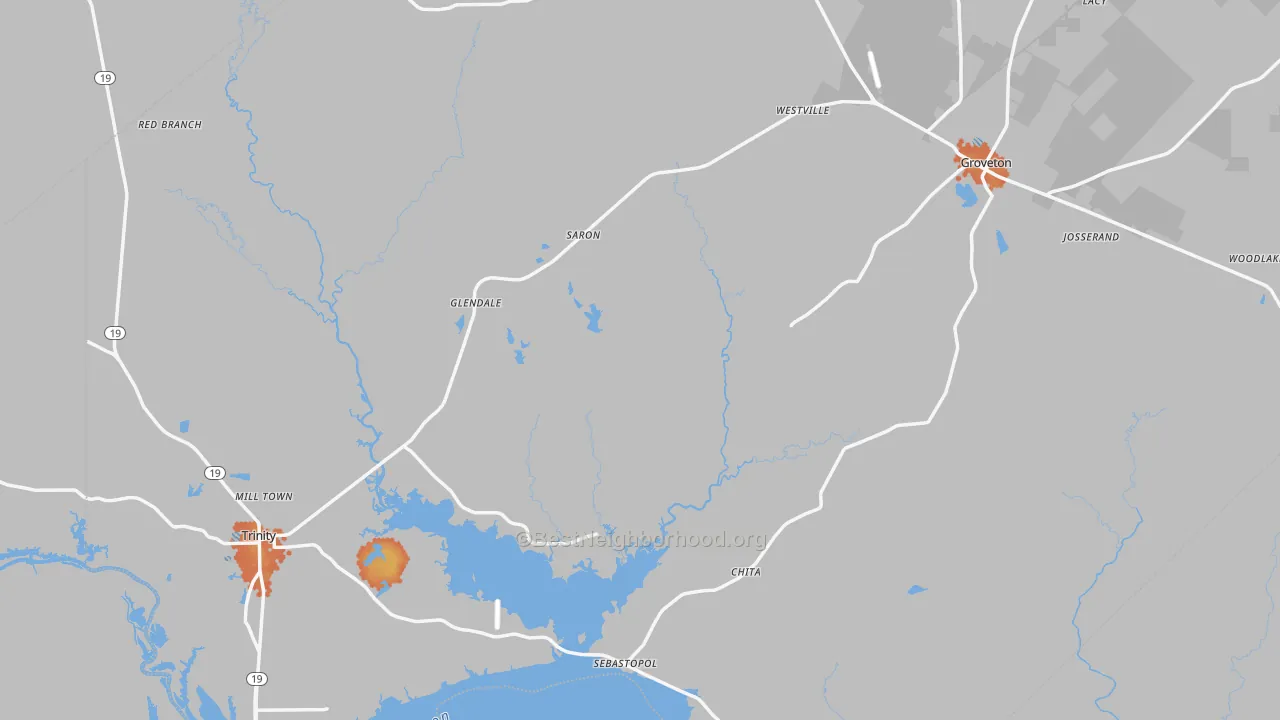 Bike Grade map of Trinity County, TX