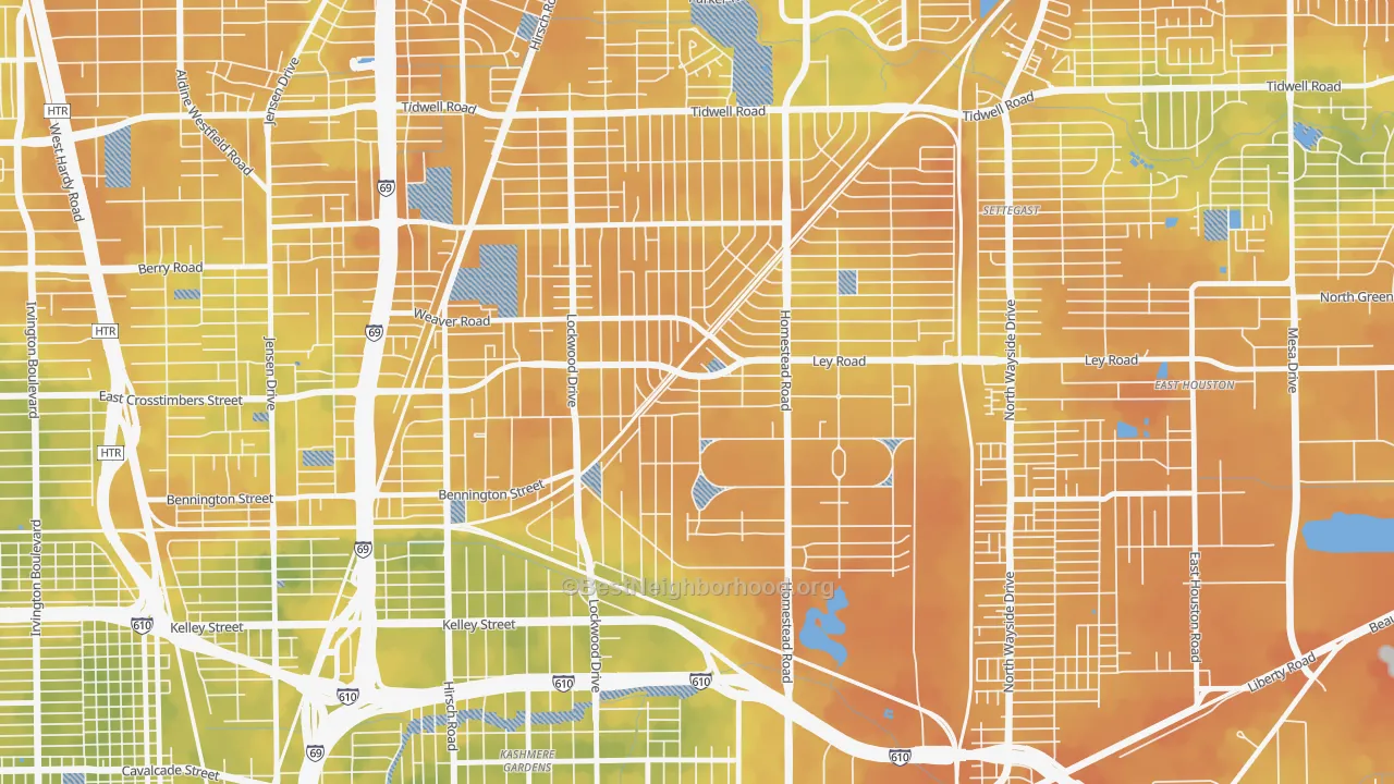 Bike Grade map of Trinity-Houston Gardens, Houston, TX