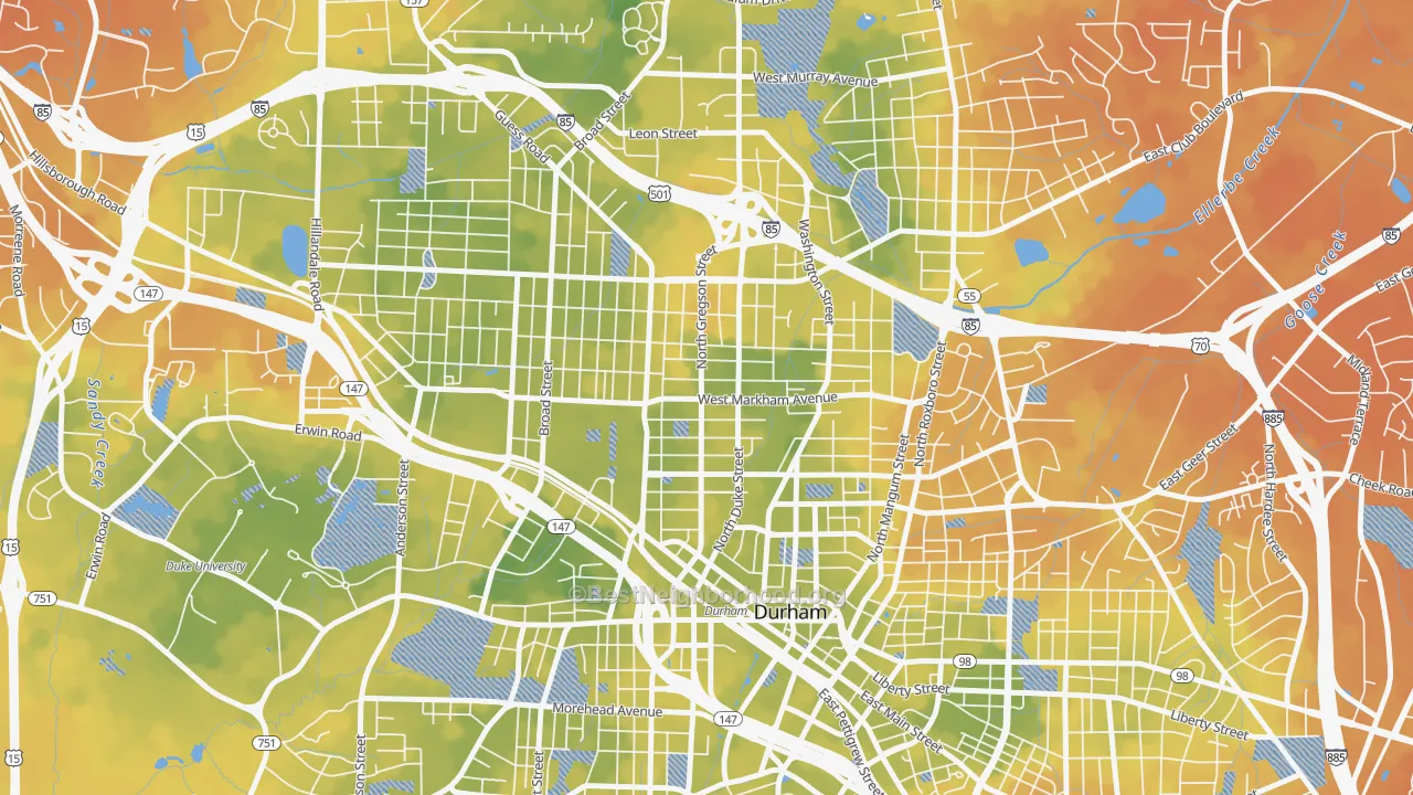 Bike Grade map of Trinity Park, Durham, NC