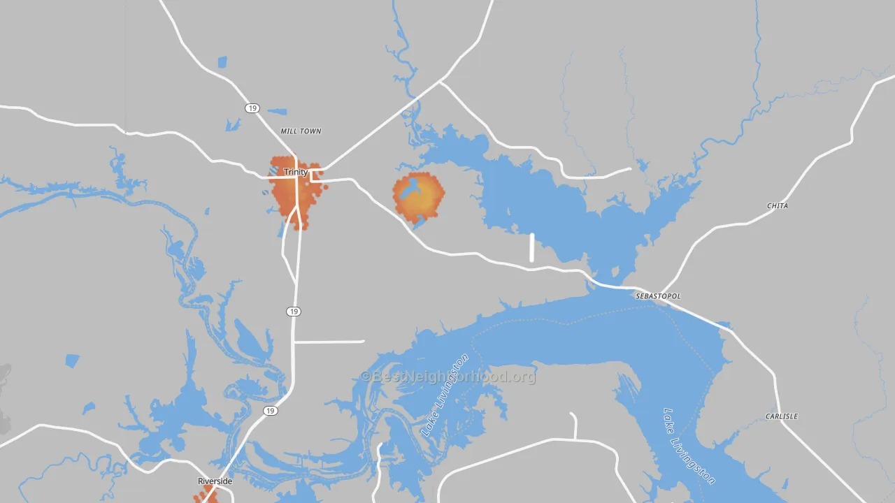 Bike Grade map of Trinity, TX