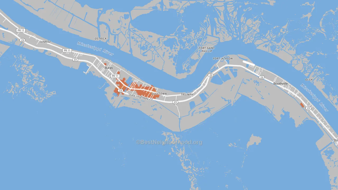 Bike Grade map of Triumph, LA