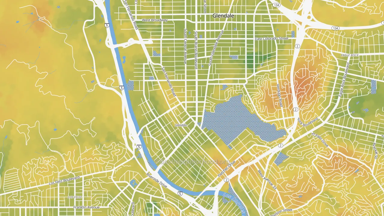 Bike Grade map of Tropico, Glendale, CA