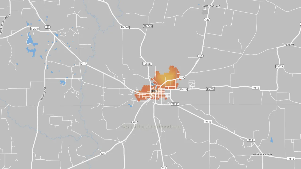 Bike Grade map of Troup, TX
